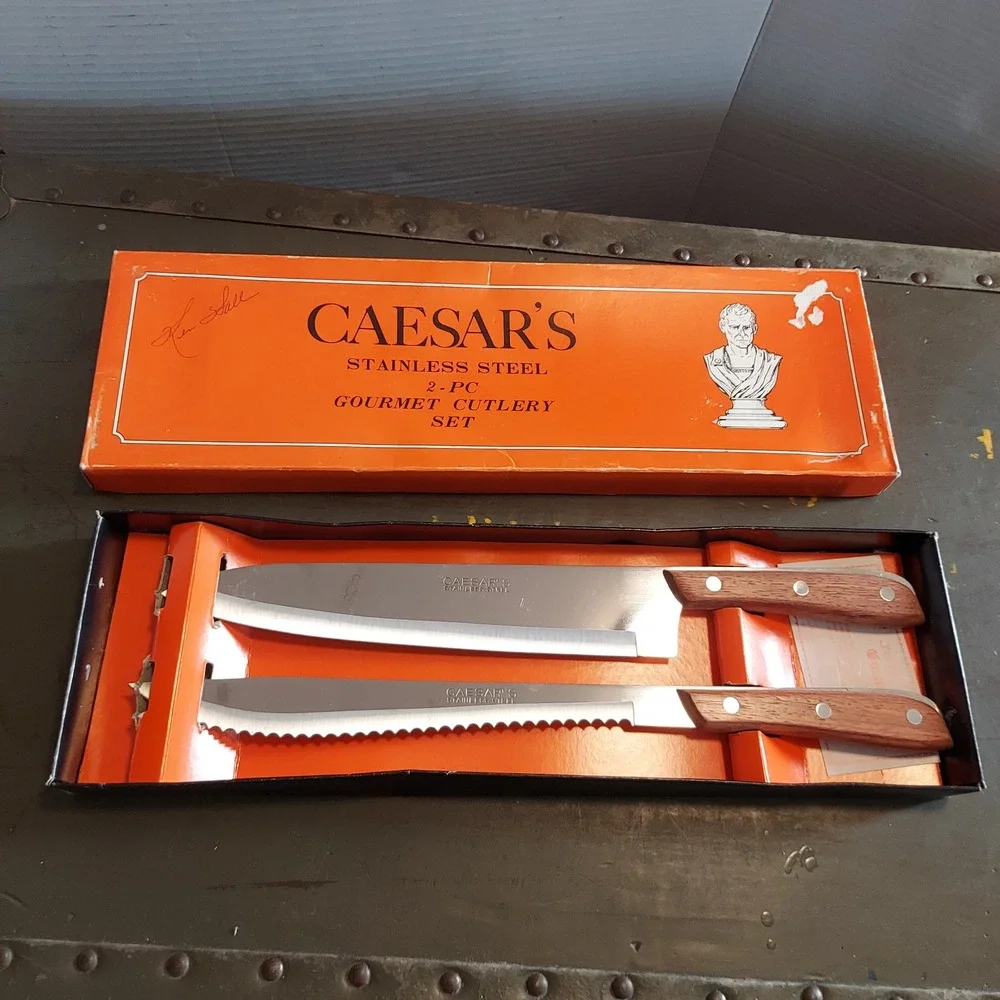Vintage Caesars 2 Piece Gourmet Cutlery Set Stainless Steel Wood Handle Japan